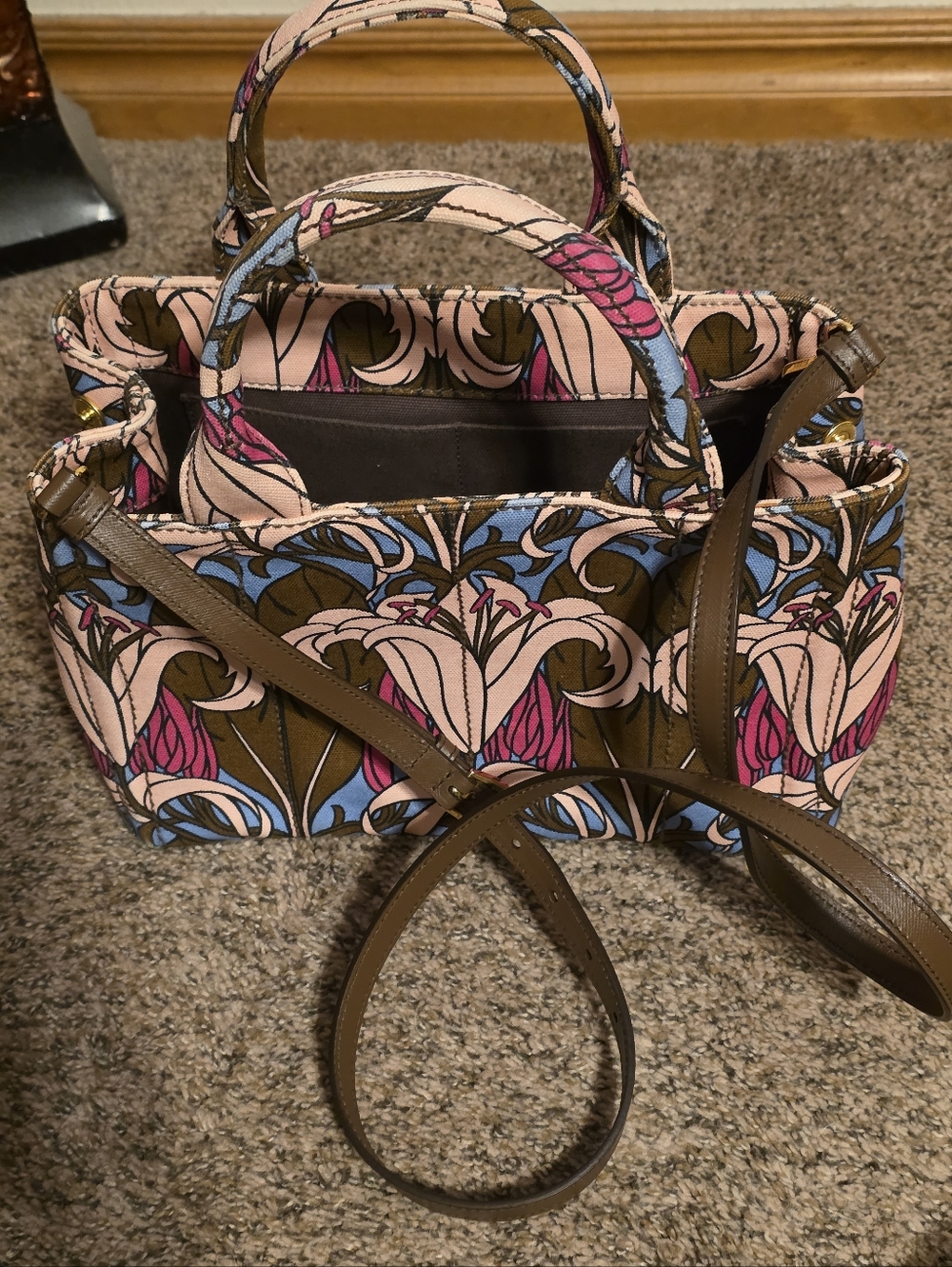 PRADA Flower Canapa PM Hand Bag Canvas 2way/ EUC - Picture 2 of 12